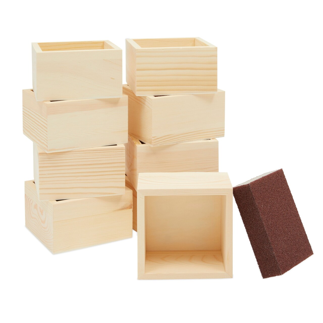 10 Unfinished Small Wooden Boxes for Crafts with 1 Sanding Sponge (4 In, 11 Pieces)